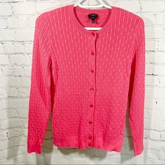 Talbots Petites Coral Cable Knit Button Up Cardigan Sweater Mp - Picture 10 of 10
